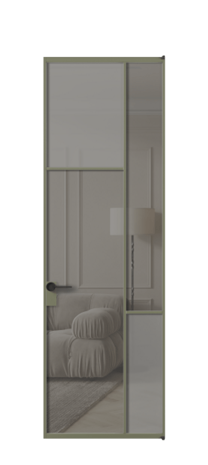 Межкомнатная дверь Mosaic АЛПЛ041.10 Алюминий оливковый тёмный Сатинированное серое стекло, триплекс, 6 мм + Прозрачное серое стекло, триплекс, 6 мм Цена 127772 ₽ | Volhovec