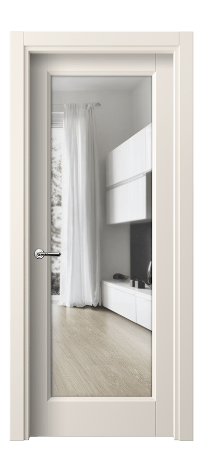 Межкомнатная дверь Галант 1402 ПЭТ кремово-белый Прозрачное стекло Цена 1470 AZE | Volhovec