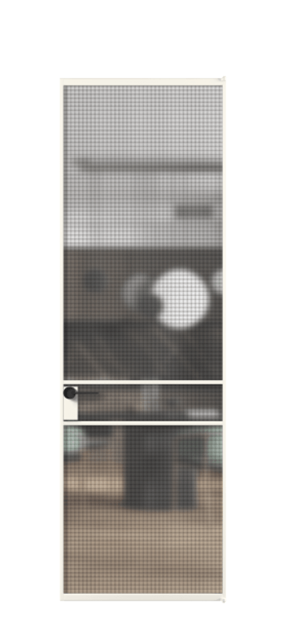 Алюминиевая дверь АЛПЛ040.02 Алюминий пудровый белый Декоративное стекло с сеткой "Mesh silver", триплекс Цена 130370  | Volhovec