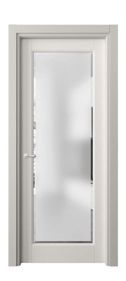 Межкомнатная дверь Тоскана Элегантэ 6300 Матовый пудровый белый Сатинированное стекло с фацетом Цена 103730 ₽ | Volhovec