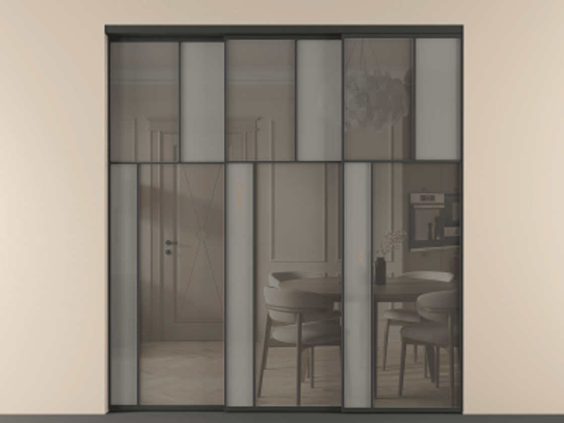 Перегородка Mosaic внутри проёма телескопик синхро 2 АЛПР 041.22 Алюминий Черный Сатинированное серое стекло, триплекс, 6 мм + Прозрачное серое стекло, триплекс. Скрытый короб ЧЕР Цена 393340 ₽ . Фабрика дверей Волховец 8 (800) 551 43 19 Перегородка Mosaic внутри проёма телескопик синхро 2 АЛПР 041.22 Алюминий Черный Сатинированное серое стекло, триплекс, 6 мм + Прозрачное серое стекло, триплекс Цена 393340 ₽ | Volhovec