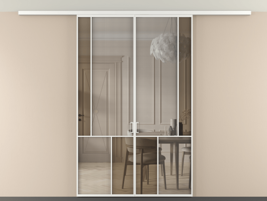 Перегородка Mosaic вдоль стены на потолок двустворчатая #VENDORCODE# #FURNISH# #GLASS# Цена #PRICE# #CURRENCY# | Volhovec