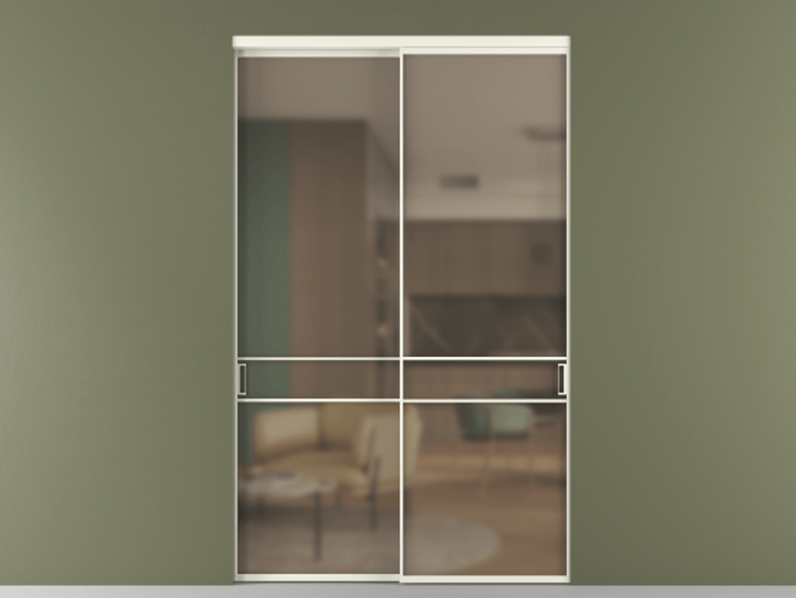 Перегородка Формато внутри проёма 2 створки АЛПР 040.02 Алюминий жемчужный Сатинированное бронзовое стекло, триплекс Цена 462300 ₽  | Volhovec