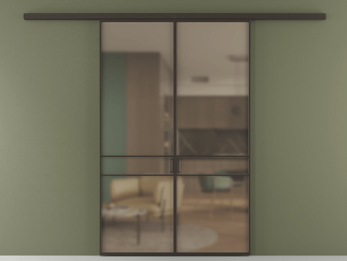 Перегородка Формато вдоль стены 2 створки АЛПР 040.02 Алюминий антрацит Сатинированное бронзовое стекло, триплекс Цена 233000 ₽ | Volhovec