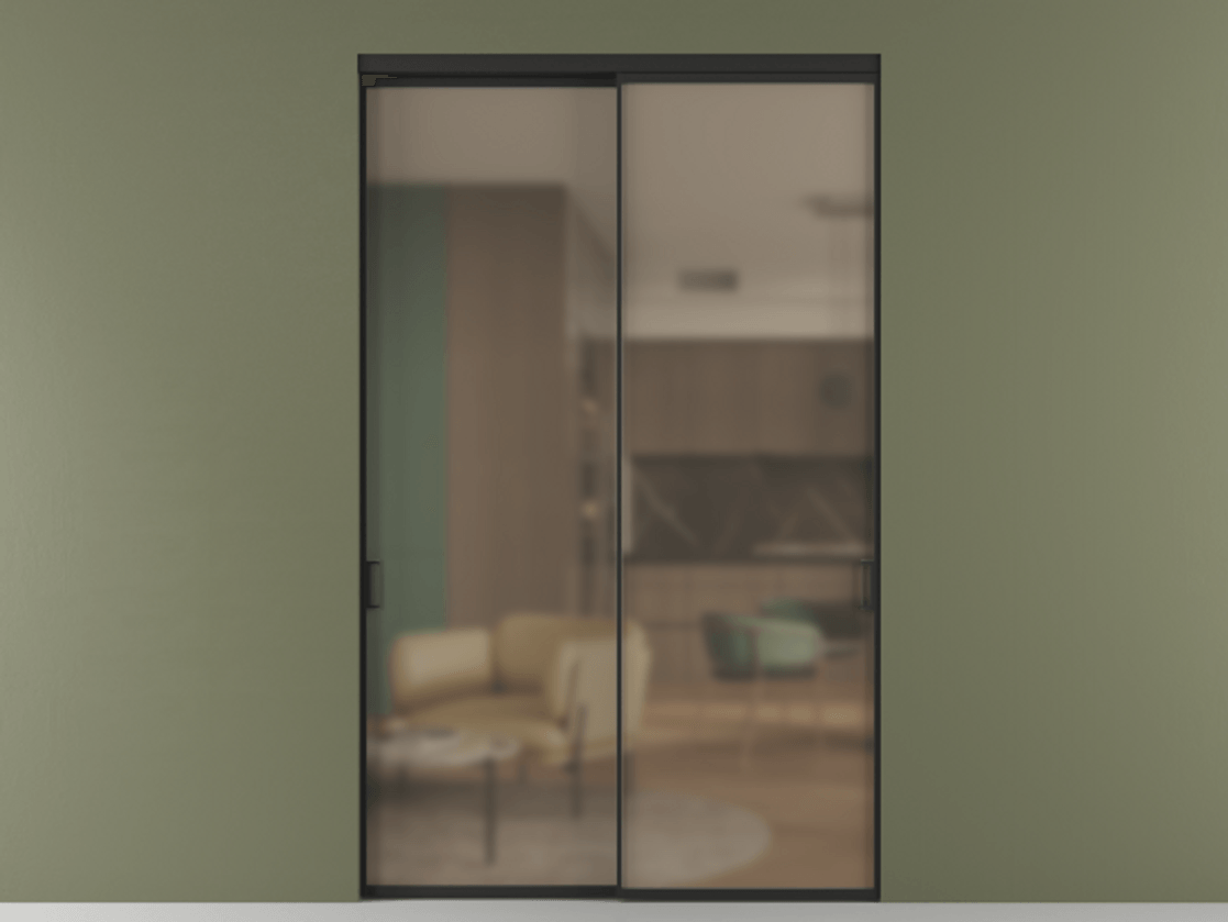 Перегородка Формато внутри проёма 2 створки АЛПР 040.01 Алюминий Черный Сатинированное бронзовое стекло, триплекс Цена 396650 ₽  | Volhovec