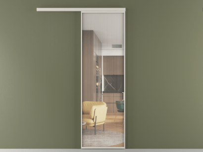 Алюминевая перегородка АЛПР 040.01_АОС_Moru_new. Цвет Алюминий облачно-серый. Материал Алюминий в эмали. Коллекция Перегородка Formato вдоль стены одностворчатая. Картинка.