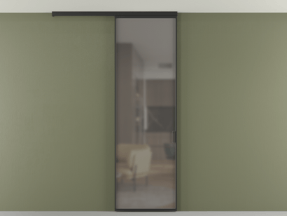 Алюминевая перегородка pv1_01 Серый сатин матовое ЧЕР. Цвет Алюминий Черный. Материал Алюминий. Коллекция Перегородка Formato вдоль стены на потолок одностворчатая. Картинка.