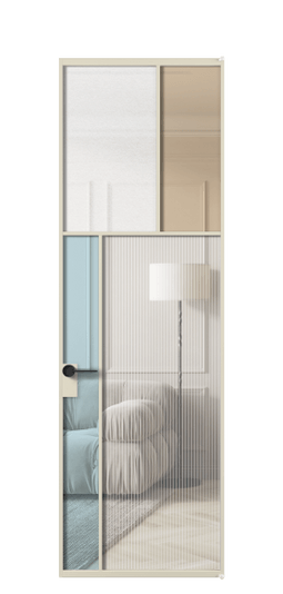 Дверь межкомнатная АЛПЛ041.22 АБСР 4 стекла. Цвет Алюминий бежево-серый. Материал Алюминий в эмали. Коллекция Мозаик. Картинка.