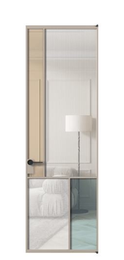 Дверь межкомнатная АЛПЛ041.20 АБСК 4 стекла. Цвет Алюминий бисквитный. Материал Алюминий в эмали. Коллекция Мозаик. Картинка.