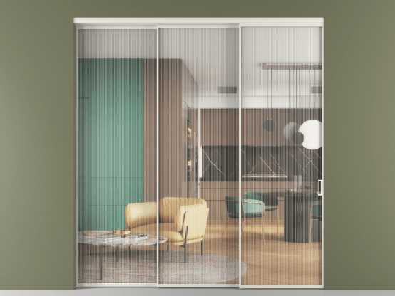 Алюминевая перегородка vn3_01 Moru БЕЛ. Цвет Алюминий Белый. Материал Алюминий. Коллекция Перегородка Формато внутри проёма 3 створки с синхронным механизмом. Картинка.