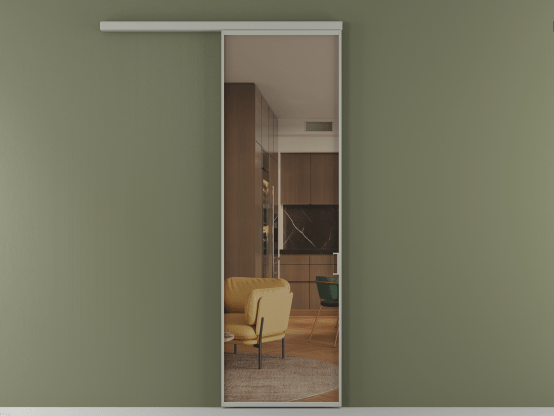 Алюминевая перегородка АЛПР 040.01_АНСР_Бронза триплекс_new. Цвет Алюминий нейтральный серый. Материал Алюминий в эмали. Коллекция Перегородка Formato вдоль стены 1 створка. Картинка.