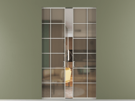 Алюминевая перегородка АЛПР 040.05 МСР Бронза сатин триплекс. Цвет Алюминий серый. Материал Алюминий в эмали. Коллекция Перегородка Formato скрытый пенал 2 створки. Картинка.