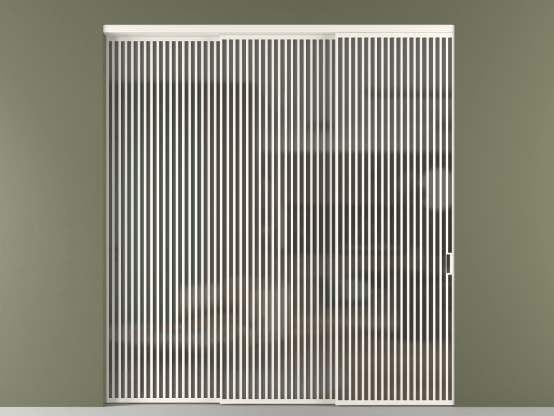 Алюминевая перегородка vn3_06_ Алюминий пудровый белый Серый сатин матовое. Цвет Алюминий пудровый белый. Материал Алюминий в эмали. Коллекция Перегородка Формато внутри проёма 3 створки с синхронным механизмом. Картинка.