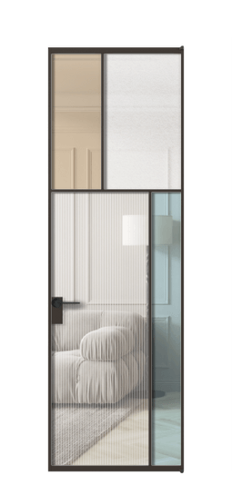 Дверь межкомнатная АЛПЛ041.23 ААН 4 стекла. Цвет Алюминий антрацит. Материал Алюминий в эмали. Коллекция Мозаик. Картинка.