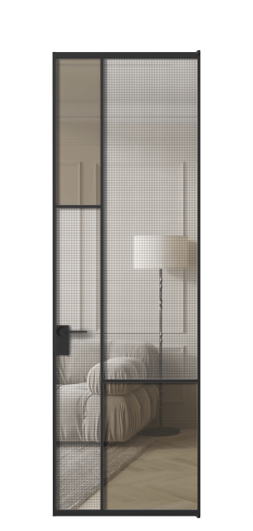 Дверь межкомнатная АЛПЛ041.13 ЧРН MS+Бронза триплекс. Цвет Алюминий Черный. Материал Алюминий. Коллекция Mosaic. Картинка.